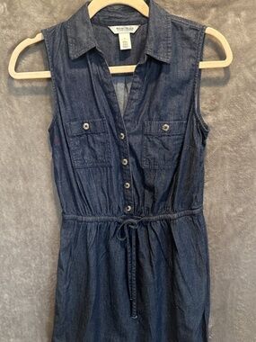 WHBM Women's Blue Chambray Drawstring Sleeveless Dress Size 4